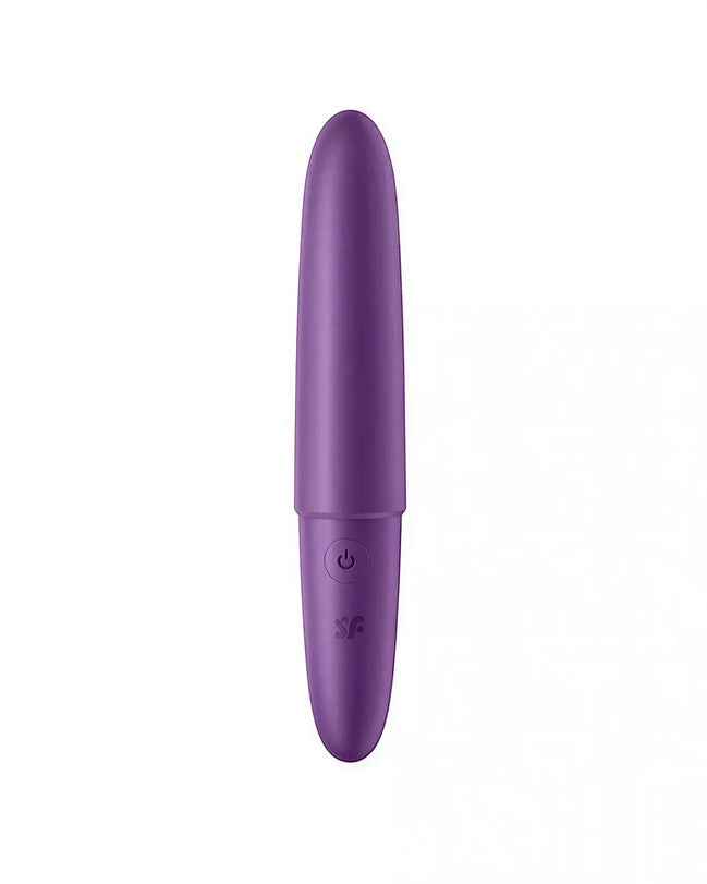 Satisfyer Ultra Power Bullet 6 in purple, featuring a smooth design and a power button on the base.