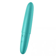 Satisfyer Ultra Power Bullet 6 in teal, featuring a smooth, elongated design with a power button on the side.