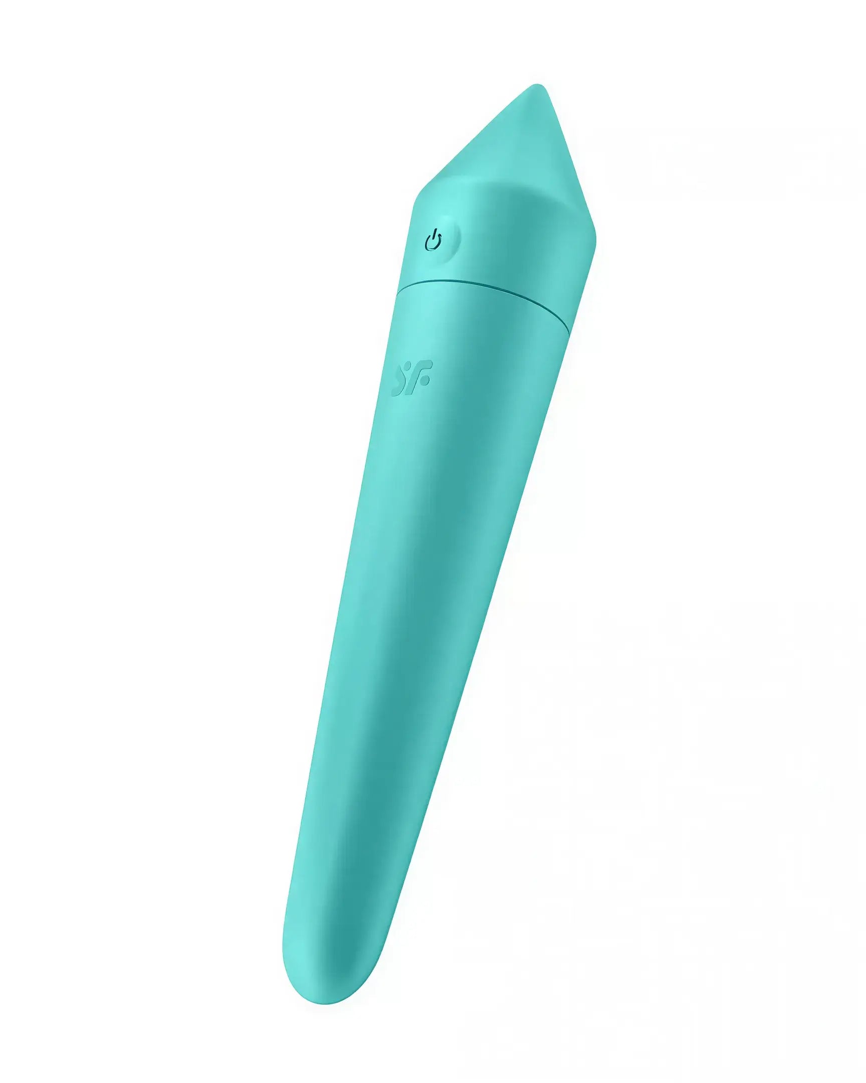 Satisfyer Ultra Power Bullet 8 in teal, featuring a pointed tip and a single control button.