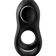 Satisfyer Legendary Duo Ring Vibrator in black, featuring a circular design with a power button and dual rings.