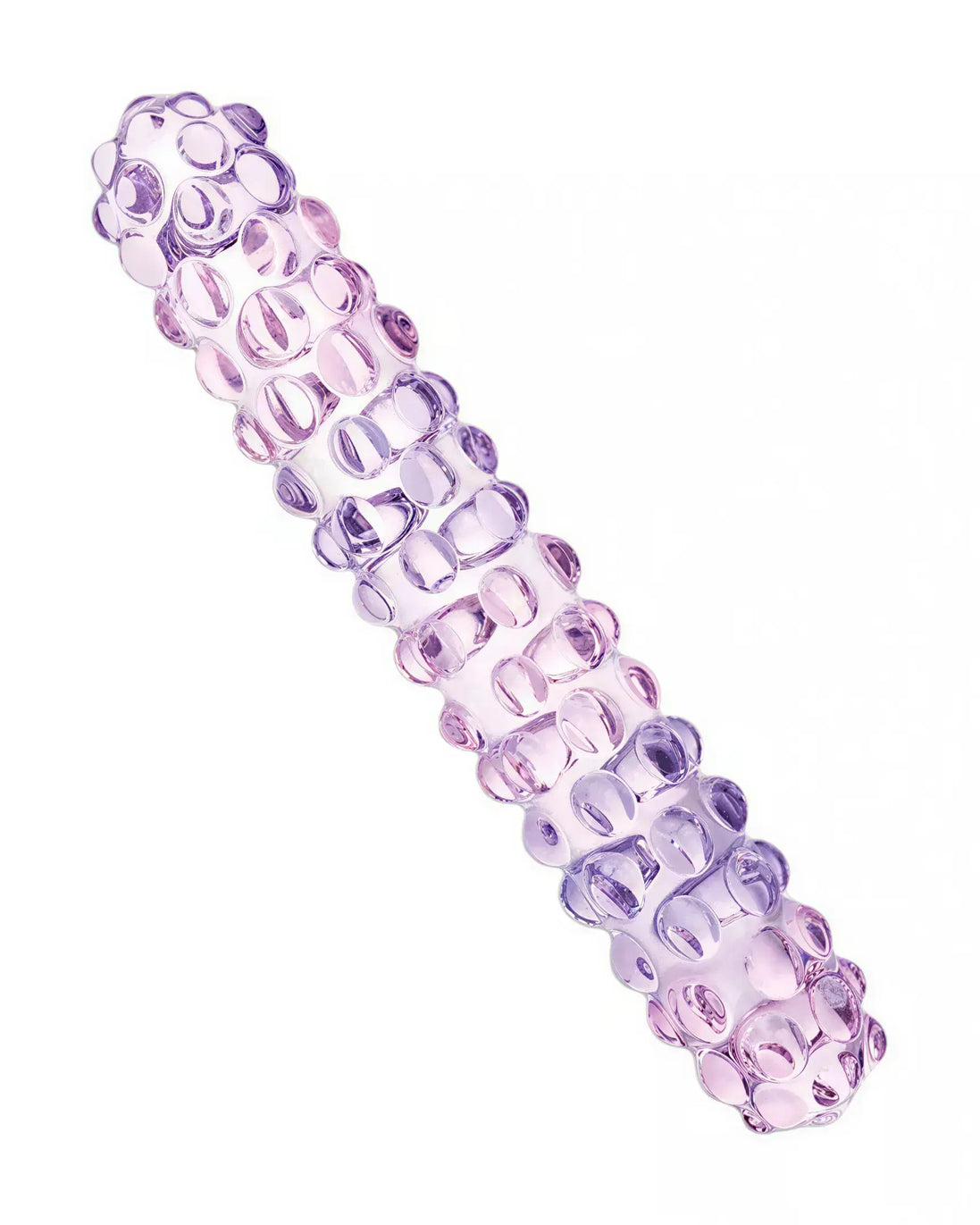 Lucent velour beaded glass massager in gradient shades of purple and pink, featuring a textured surface for enhanced grip.