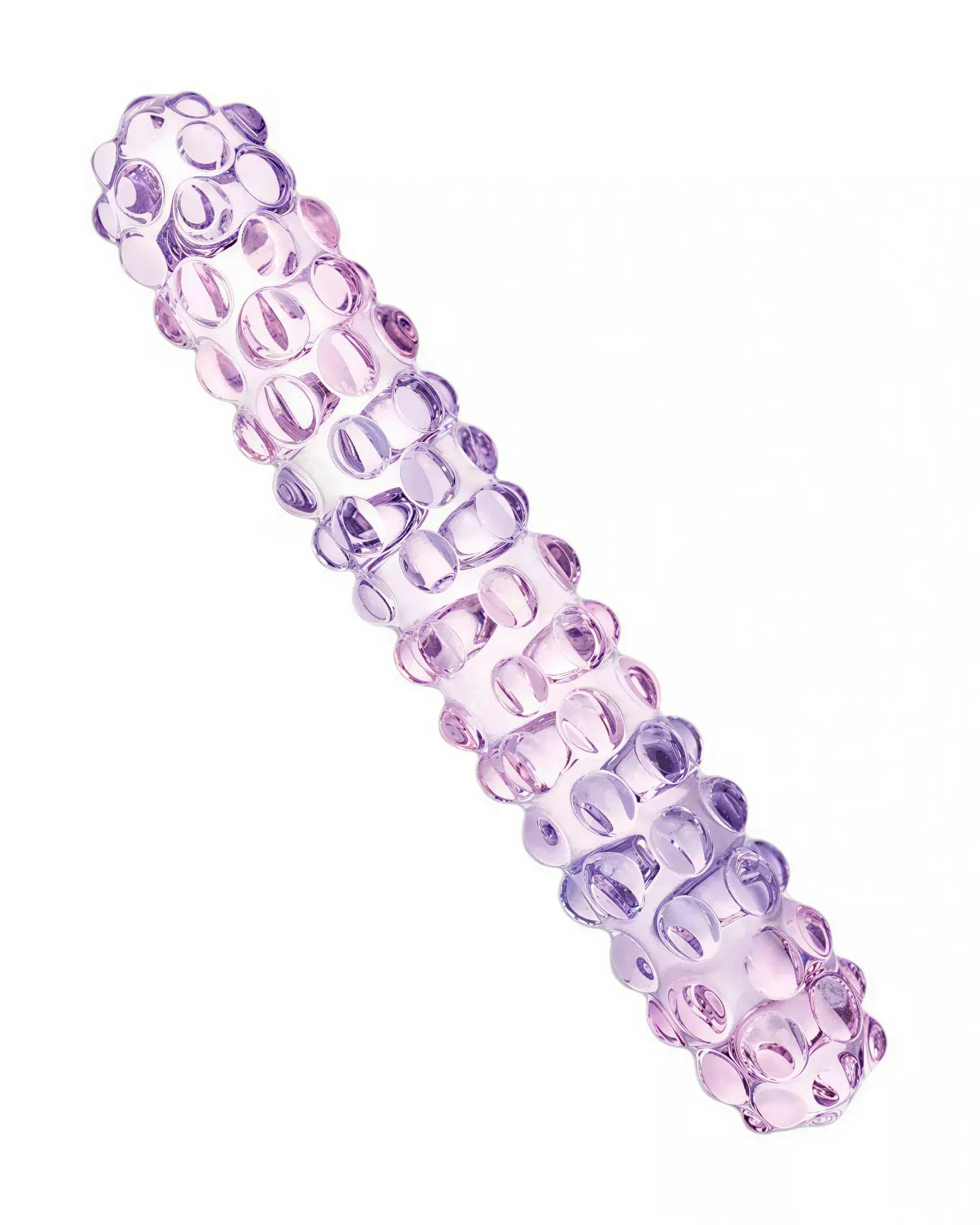 Lucent velour beaded glass massager in gradient shades of purple and pink, featuring a textured surface for enhanced grip.