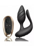 Rocks Off Cocktail vibrating pleasure device in black with a remote control, featuring smooth curves and textured design.