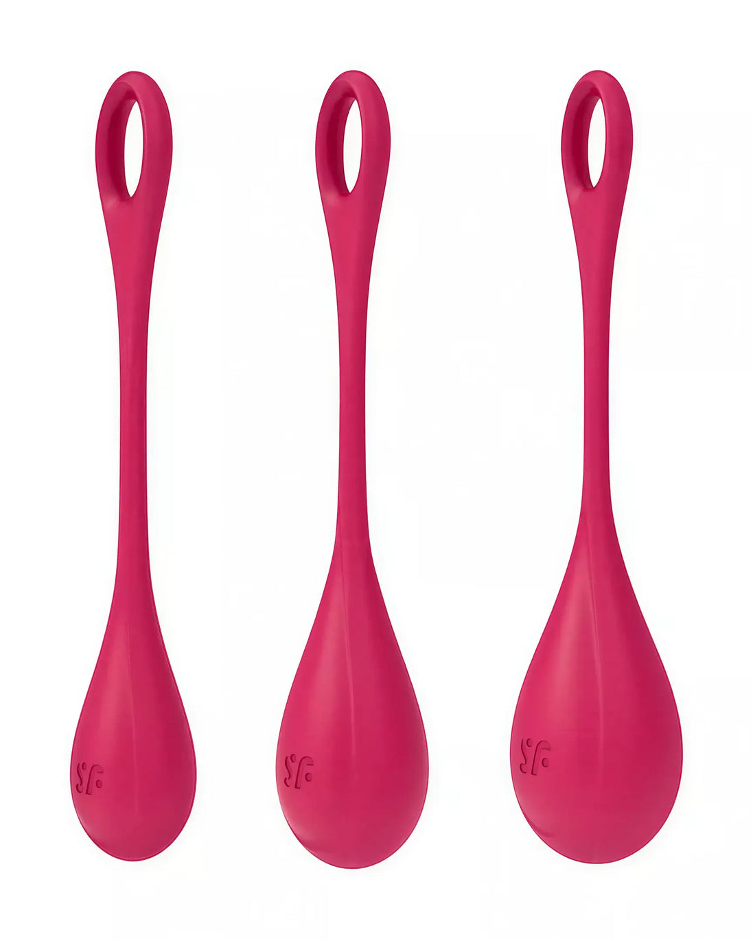Satisfyer Yoni Power 1 in vibrant pink, featuring a sleek, elongated design with a looped handle for easy use.