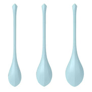 Satisfyer Yoni Power 2 in light blue, featuring a sleek, elongated design with a pointed tip and smooth surface.
