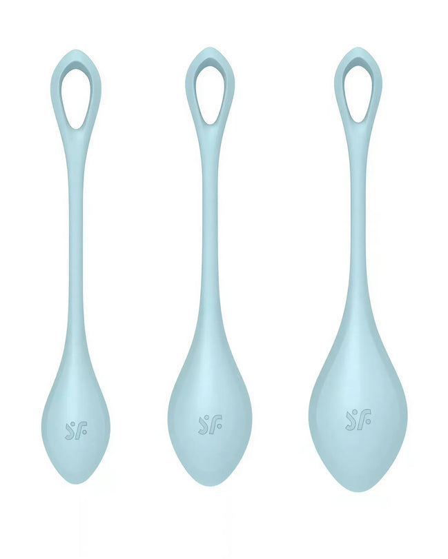 Satisfyer Yoni Power 2 in light blue, featuring three ergonomic shapes for versatile use.
