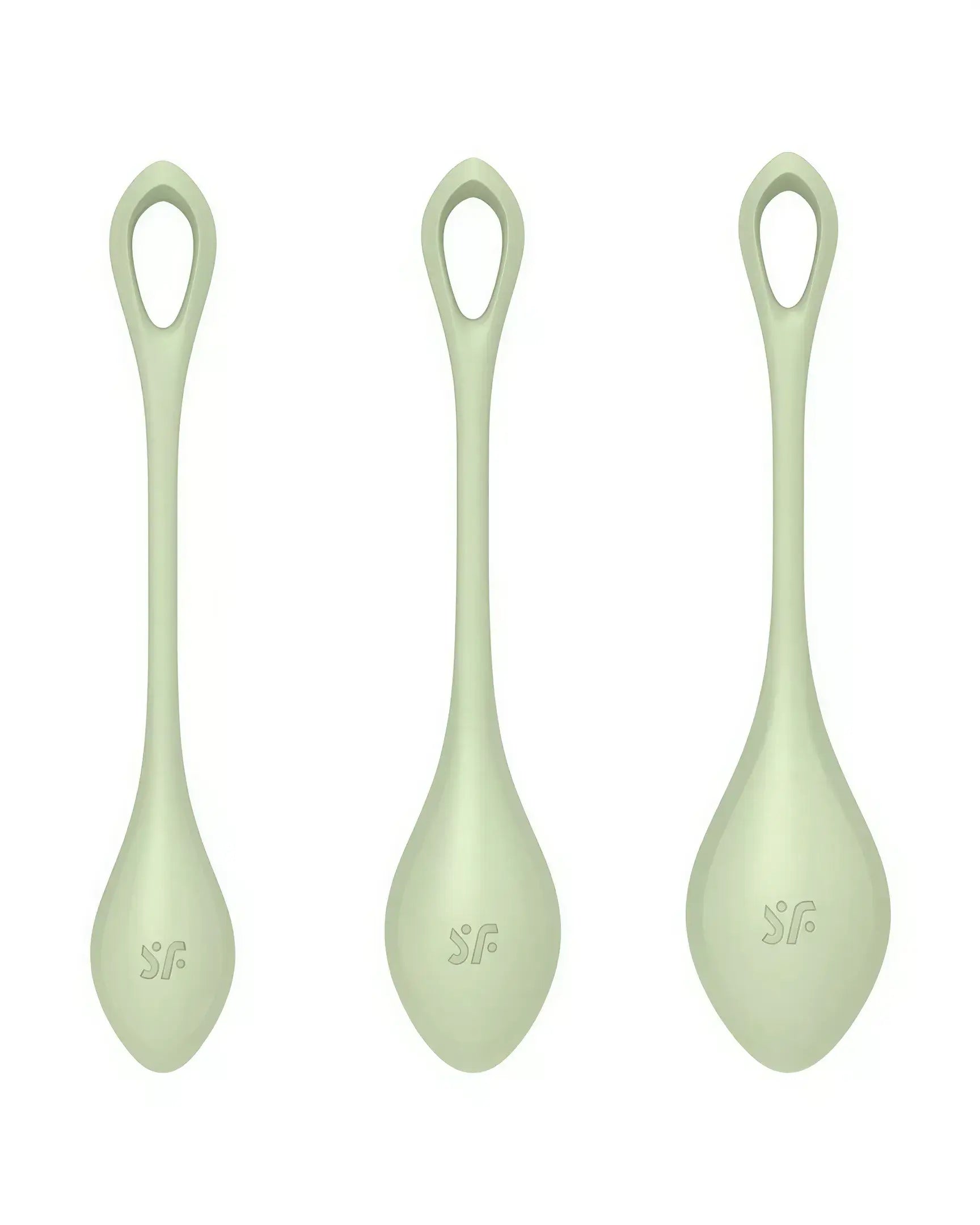 Satisfyer Yoni Power 2 in soft green, featuring three ergonomic shapes for versatile use.
