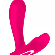Satisfyer Top Secret in bright pink, featuring a sleek, curved design with a smooth surface and ergonomic shape.