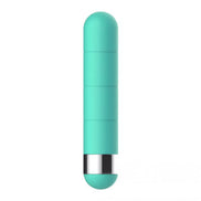Share Satisfaction Play Bullet Vibrator in teal with a smooth, rounded tip and a metallic base, shown from the side.