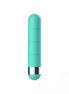 Share Satisfaction Play Bullet Vibrator in teal with a smooth, rounded tip and a metallic base, shown from the side.