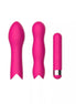 Share Satisfaction Play Bullet Kit featuring three pink vibrators in various shapes and sizes.