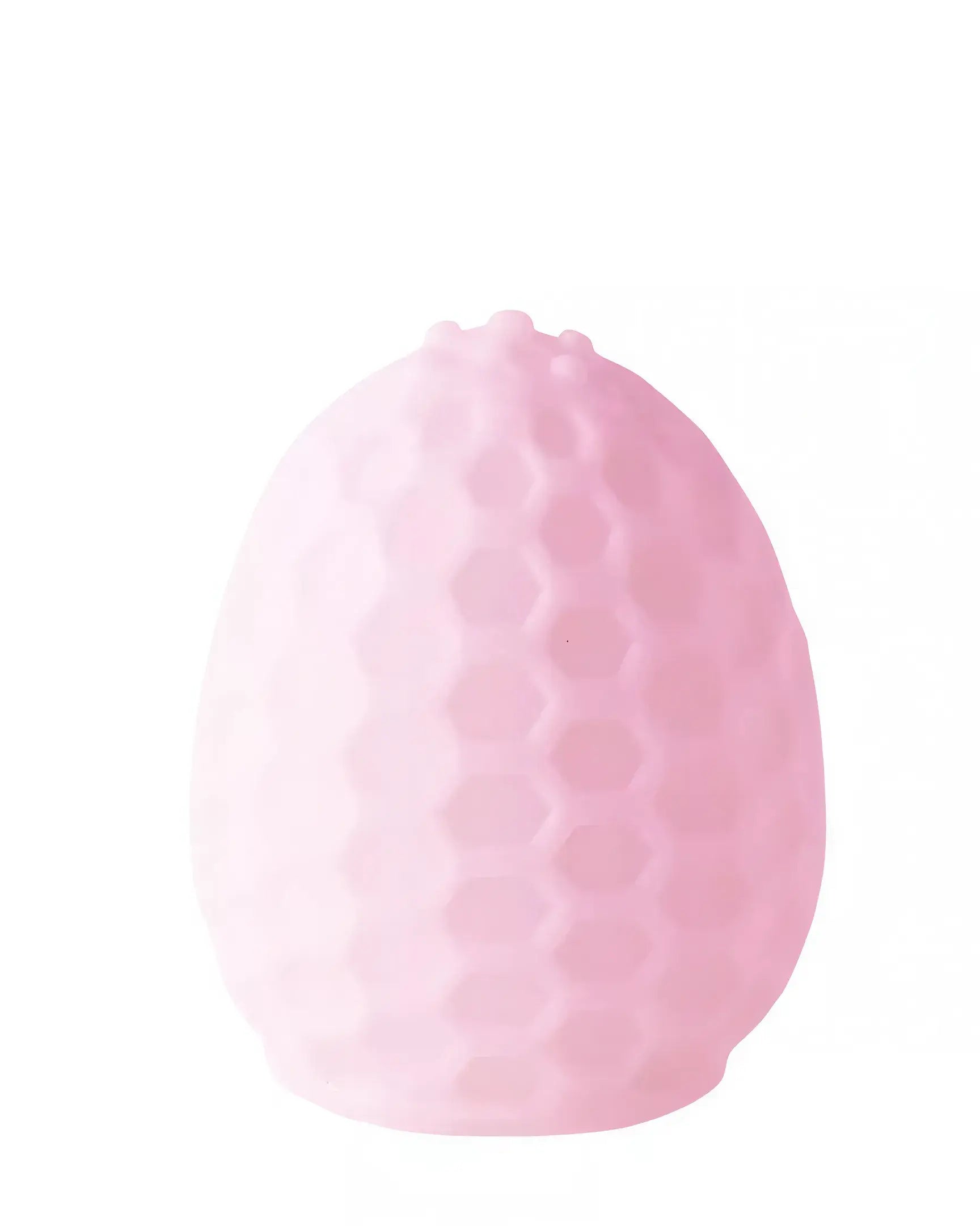 Share Satisfaction honey egg stroker in soft pink, featuring a textured honeycomb design and rounded top.