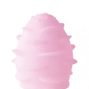 Share Satisfaction Honey Egg Stroker in soft pink with textured ridges for enhanced stimulation.