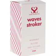 Share Satisfaction reversible waves stroker packaging in pink with wavy design and product details on the front.