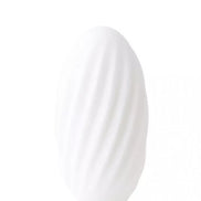 Share Satisfaction reversible waves stroker in white with a textured, ribbed surface for enhanced grip and sensation.