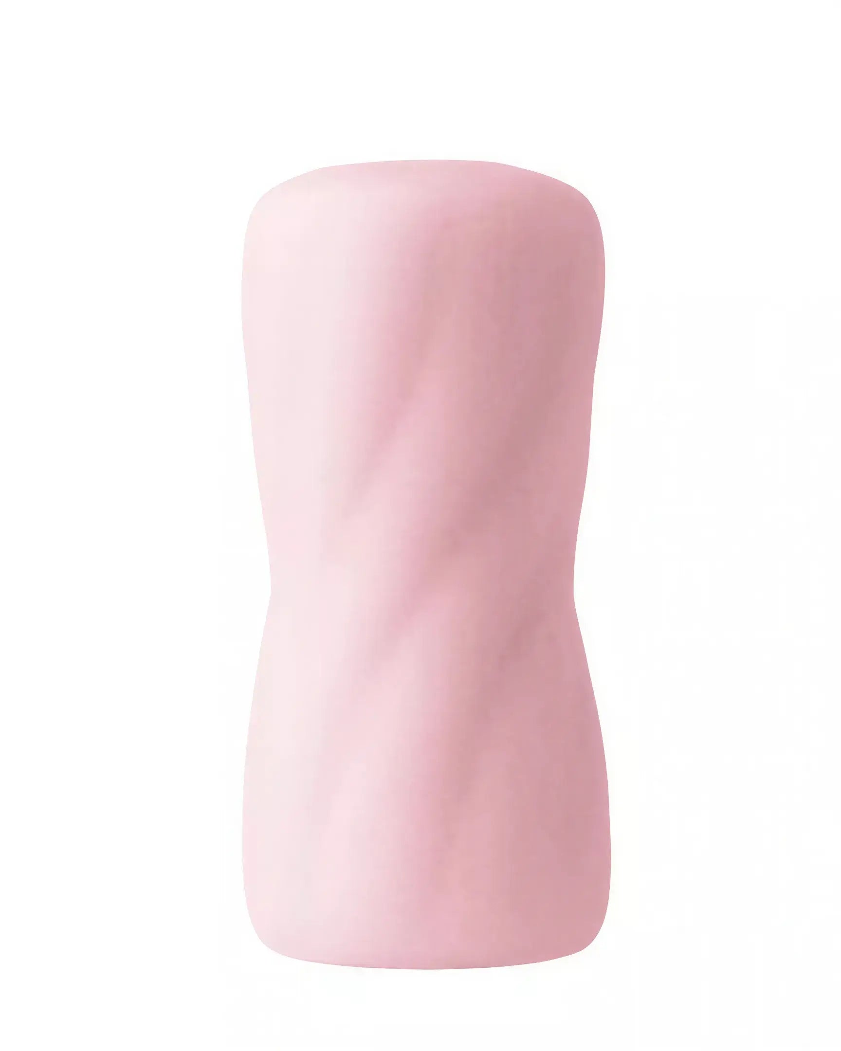 Share Satisfaction reversible pocket curves stroker in soft pink with a textured, contoured design for enhanced grip.