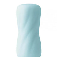 Share Satisfaction reversible pocket curves stroker in soft light blue with a textured, wavy design.