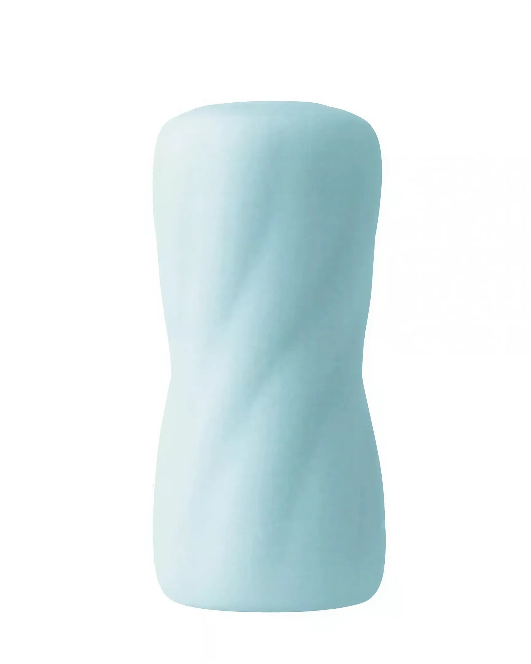 Share Satisfaction reversible pocket curves stroker in soft light blue with a textured, wavy design.