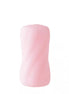 Reversible swirl stroker in soft pink with a textured, twisting design for enhanced grip and stimulation.