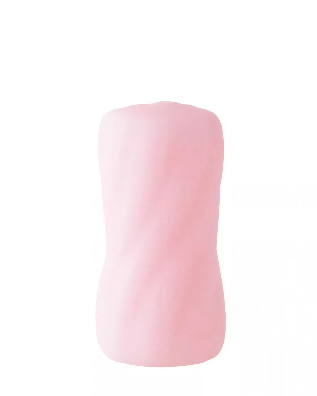 Reversible swirl stroker in soft pink with a textured, twisting design for enhanced grip and stimulation.