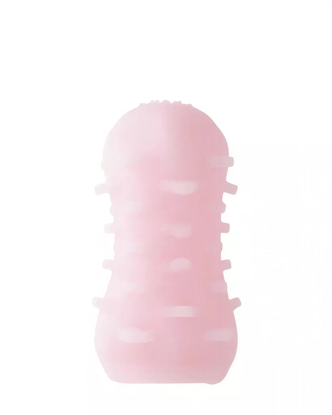 Share Satisfaction reversible swirl stroker in soft pink with textured surface and multiple ridges for enhanced grip.