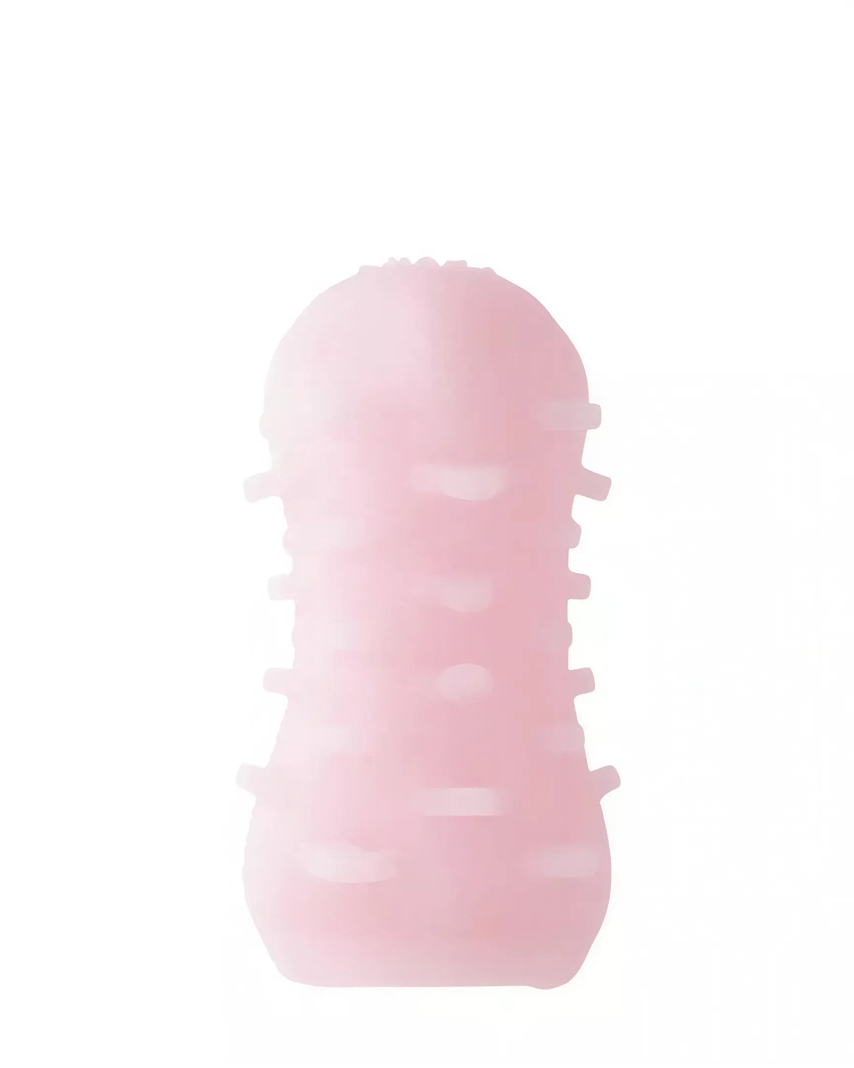 Share Satisfaction reversible swirl stroker in soft pink with textured surface and multiple ridges for enhanced grip.
