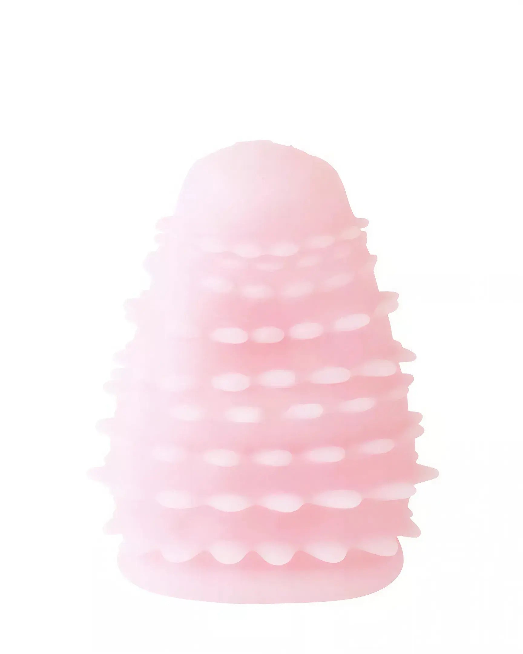 Reversible honey stroker in soft pink silicone with textured surface for enhanced stimulation.