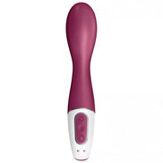 Satisfyer Hot Spot, a curved, deep pink vibrator with a white control panel and buttons.