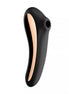 Satisfyer Dual Kiss in black and rose gold, featuring a sleek, curved design and a single suction opening.