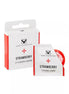 Share Satisfaction strawberry flavoured condoms in a three-pack, featuring a red and white box with individual wrappers.