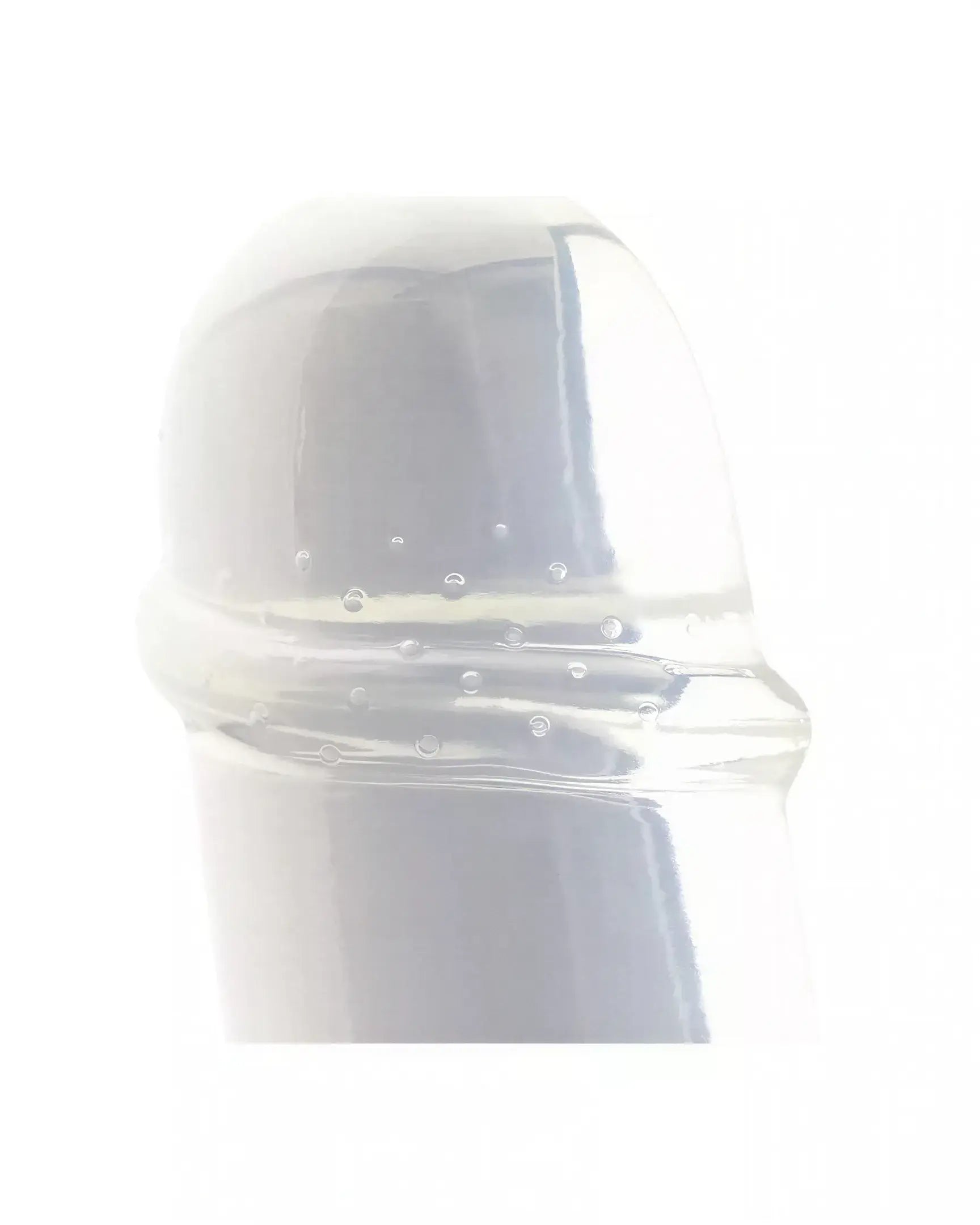Share Satisfaction textured condom with a clear, ribbed design, showing the tip and surface details.