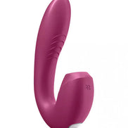 Satisfyer Sunray vibrator in a vibrant pink color with a curved design and textured grip for enhanced stimulation.