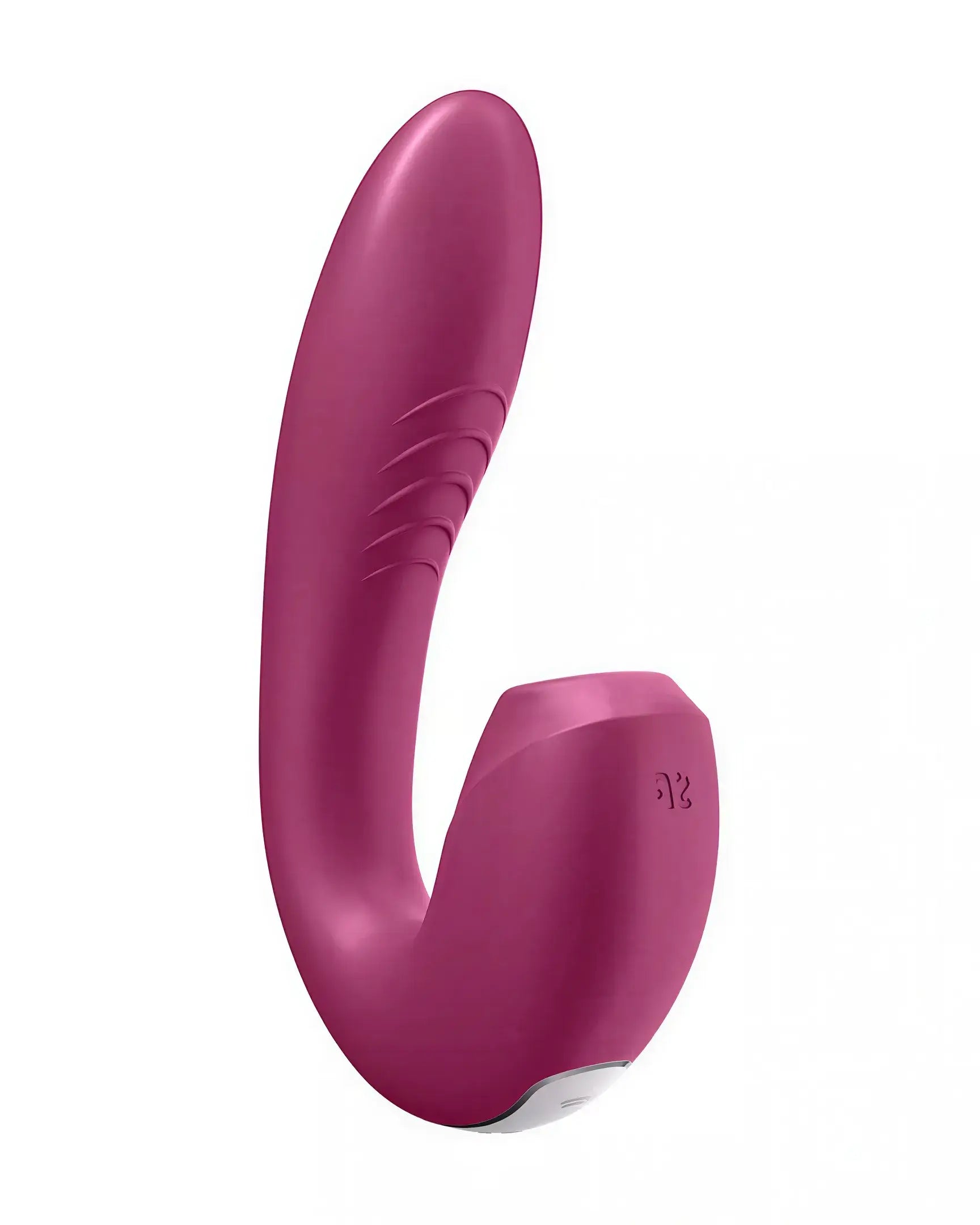 Satisfyer Sunray vibrator in a vibrant pink color with a curved design and textured grip for enhanced stimulation.