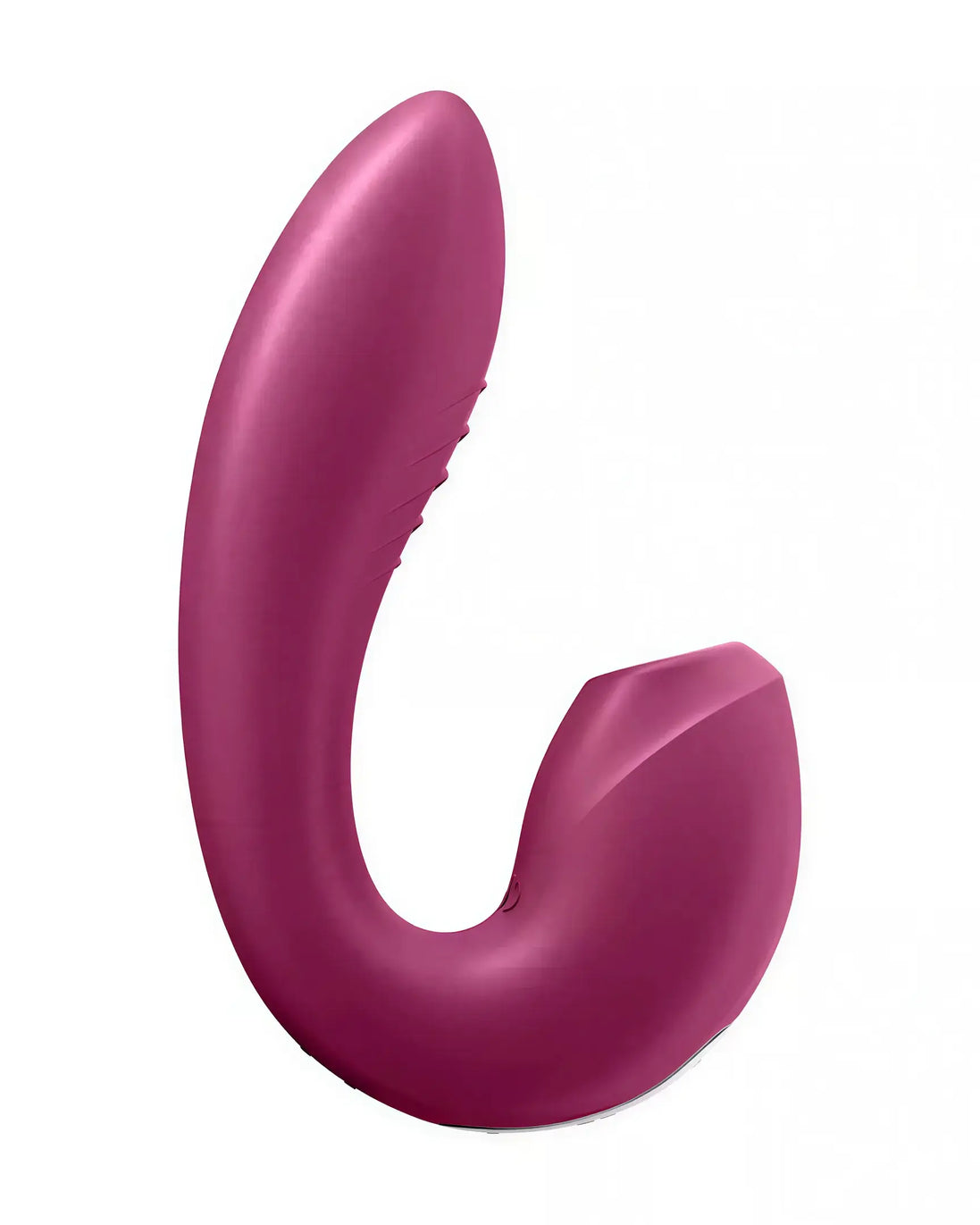 Satisfyer Sunray vibrator in a curved, ergonomic design with a deep purple finish.