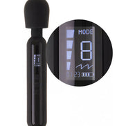 Black digital wand with a rounded head, featuring a display screen showing mode and timer settings.