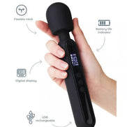 Isla digital wand in hand, featuring a flexible neck, digital display, and USB rechargeable design.