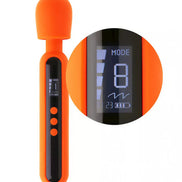Share Satisfaction Isla digital wand in bright orange with a display screen showing mode and settings.