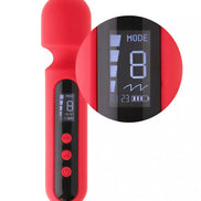 Red Ema Mini Digital Wand with a display showing modes and settings, featuring a rounded head and control buttons.