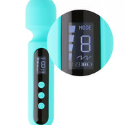 Ema Mini Digital Wand in turquoise with a digital display showing mode and battery level.