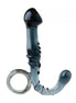Lucent glass butt plug with a black tail, featuring a curved design and textured surface for enhanced stimulation.