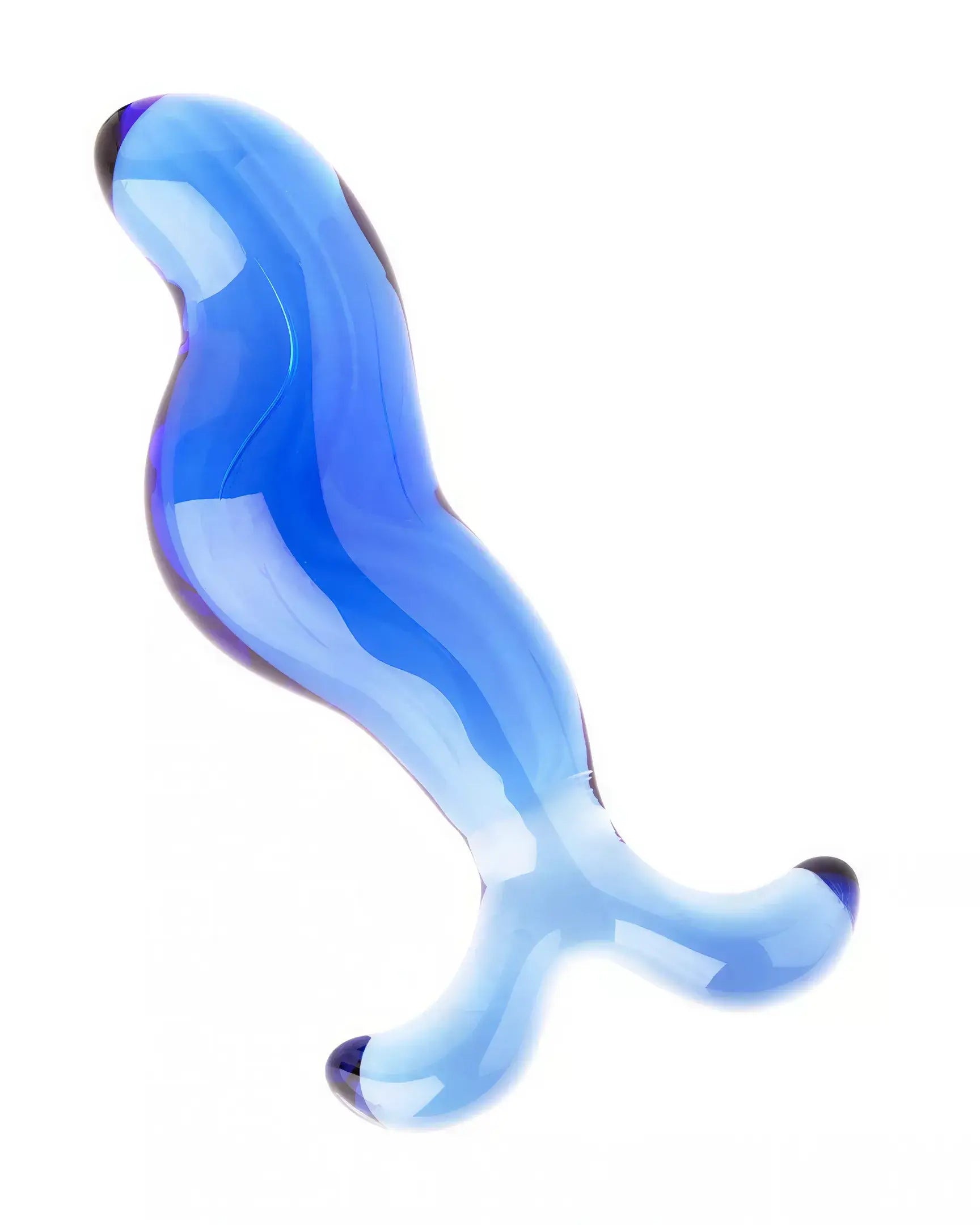 Lucent glass butt plug in blue with a tail design, featuring smooth curves and a glossy finish.