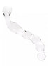 Clear double curved lucent glass dildo with smooth, rounded ends and a wavy design for varied stimulation.