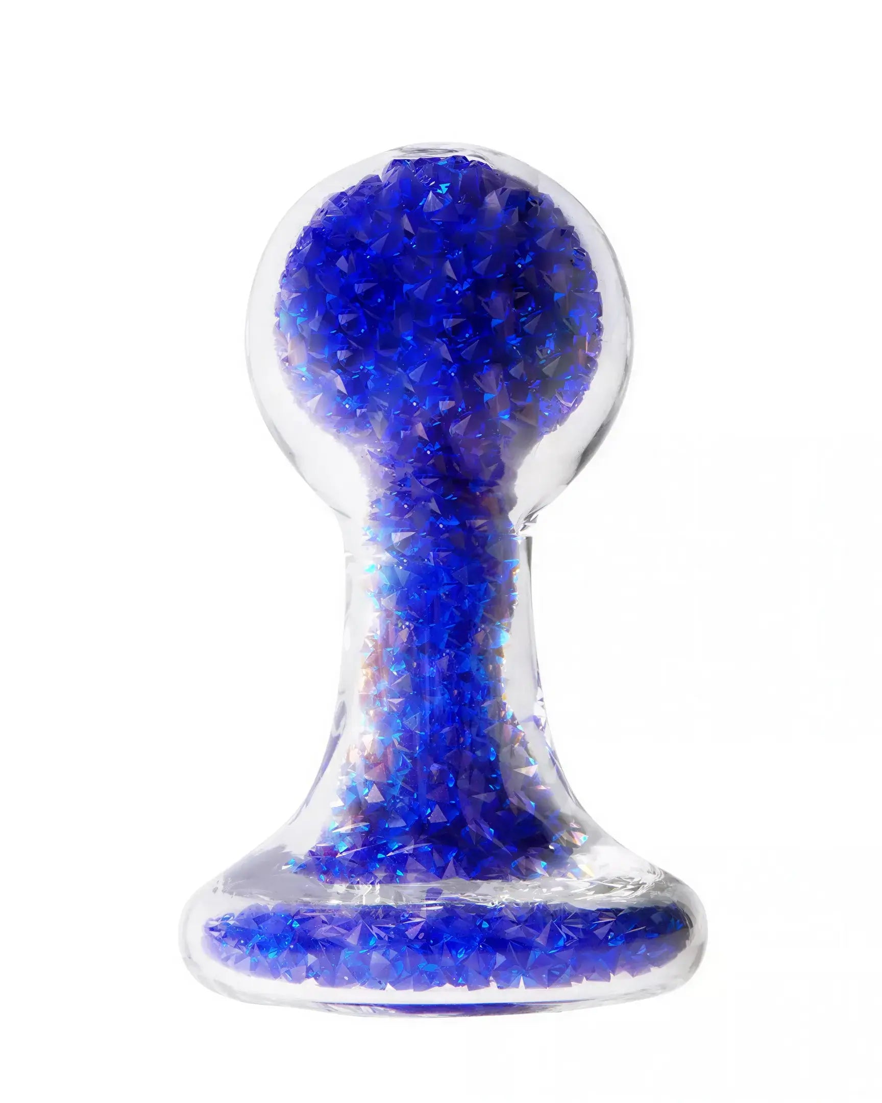 Lucent glass butt plug in blue with a textured surface and a tapered design for enhanced stimulation.