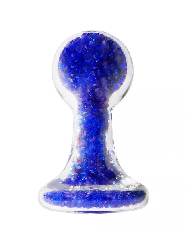 Lucent glass butt plug in blue with a textured surface and a tapered design for enhanced stimulation.