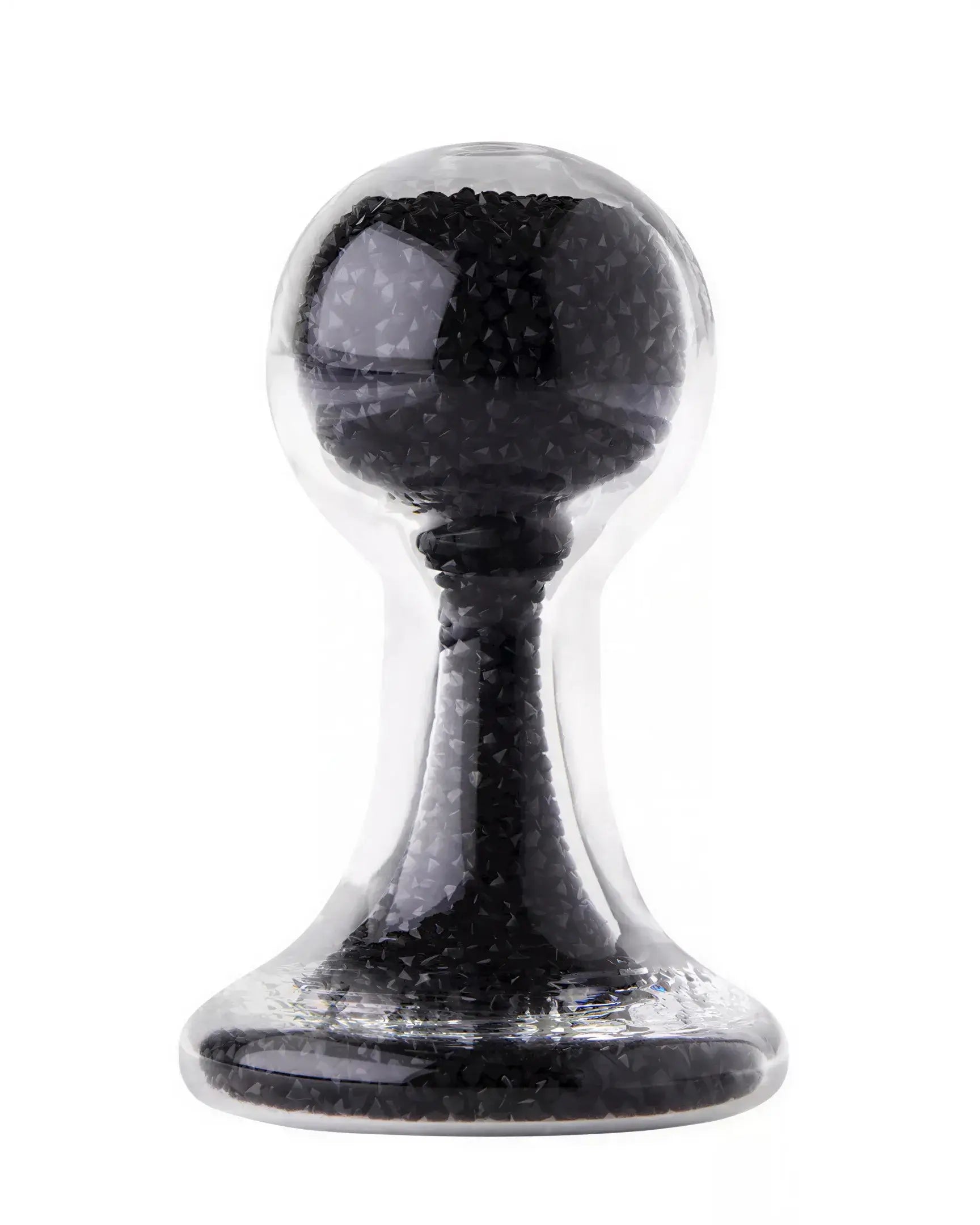 Lucent glass butt plug in black, featuring a rounded top and tapered base, with a transparent outer layer.