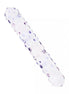 Lucent glass dildo with a ribbed texture, featuring a clear body and purple accents.