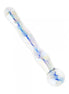 Lucent glass dildo with a blue spiral design, featuring a smooth, transparent surface and rounded end.