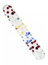 Lucent glass dildo with colorful flecks and a smooth, elongated design, showcasing various vibrant colors.