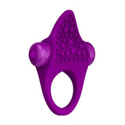 Amore vibrating cock ring in purple silicone with textured surface and dual vibrating bulbs.