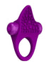 Amore vibrating cock ring in purple silicone with textured surface and dual vibrating bulbs.